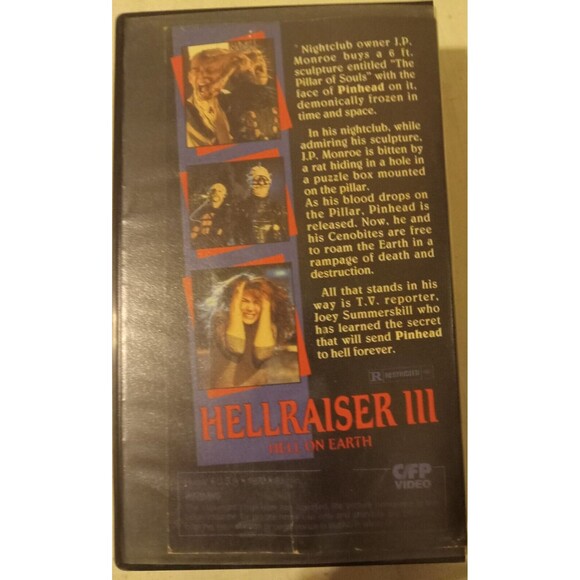 Hellraiser III Hell On Earth VHS Former Rental with cut slipcase in clamshell - Picture 2 of 7